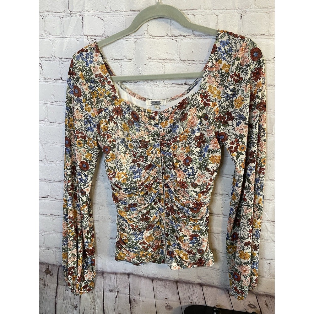 Gimmicks Size Medium Long‎ sleeves Crop Top Floral Cottage Core Shirt